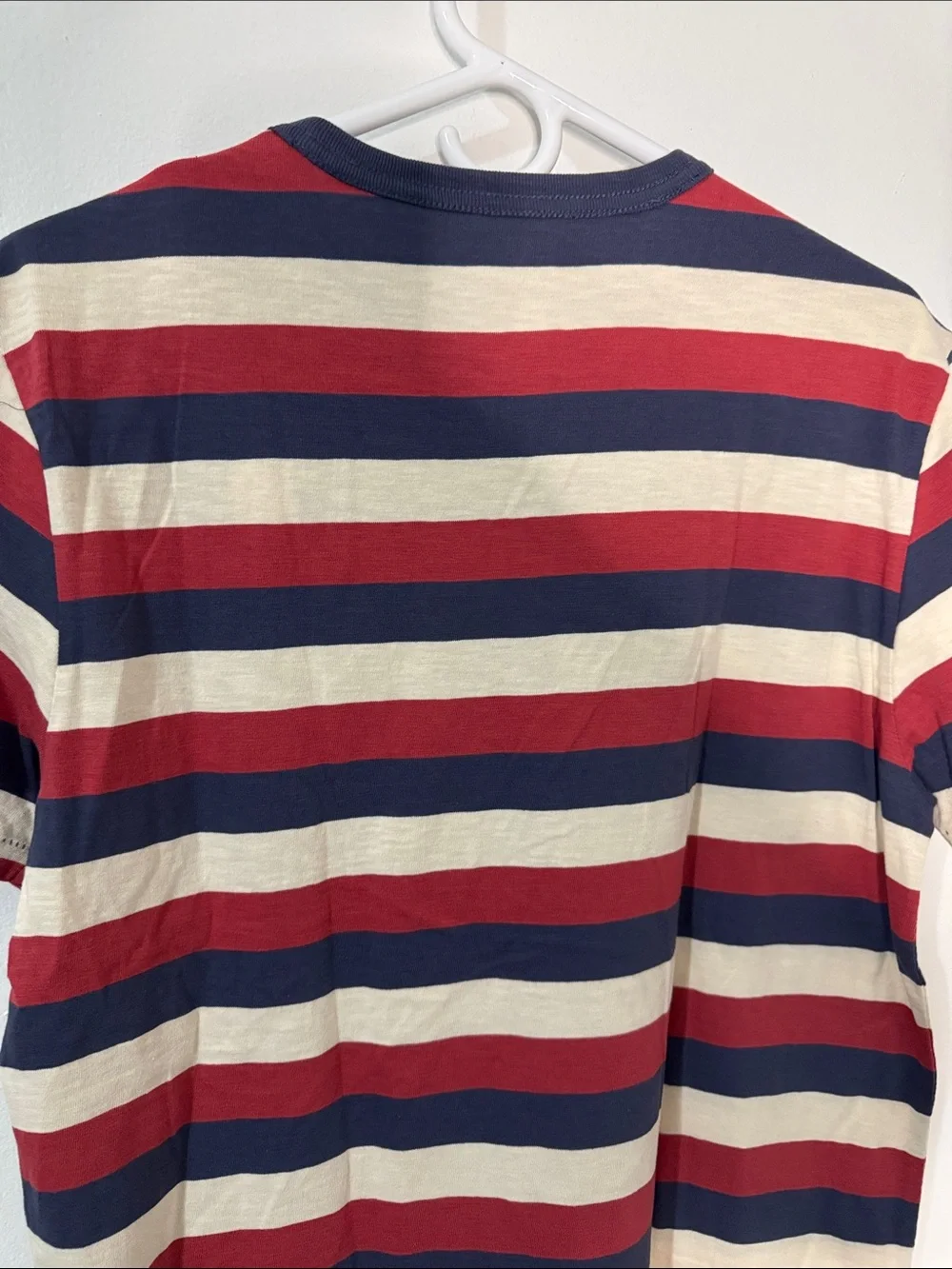 J. Crew Men’s Medium Slub Cotton Navy, Red & Cream Striped Short-Sleeve Tee NWT
